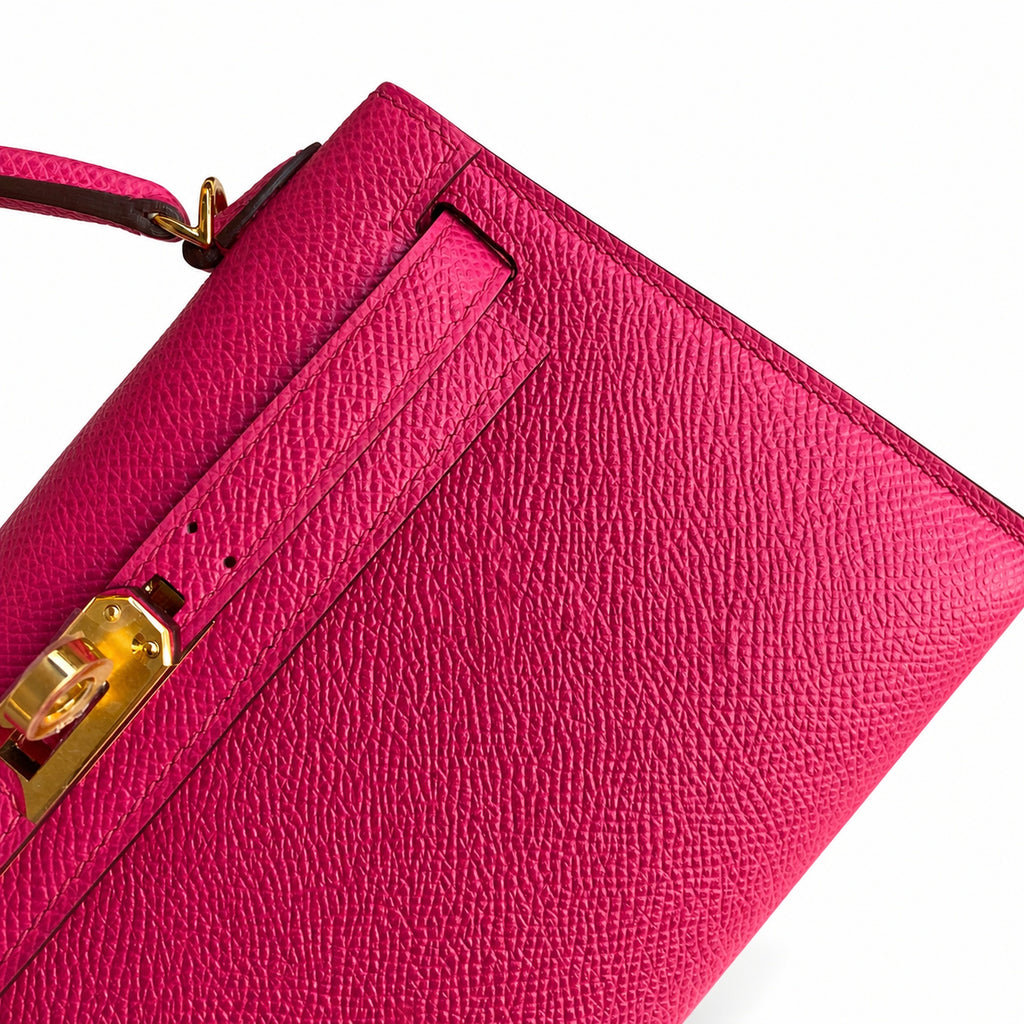 Ready stock: Fully hand-stitched 👉Second generation Mini Kelly 19cm imported Epsom leather pink gold buckle