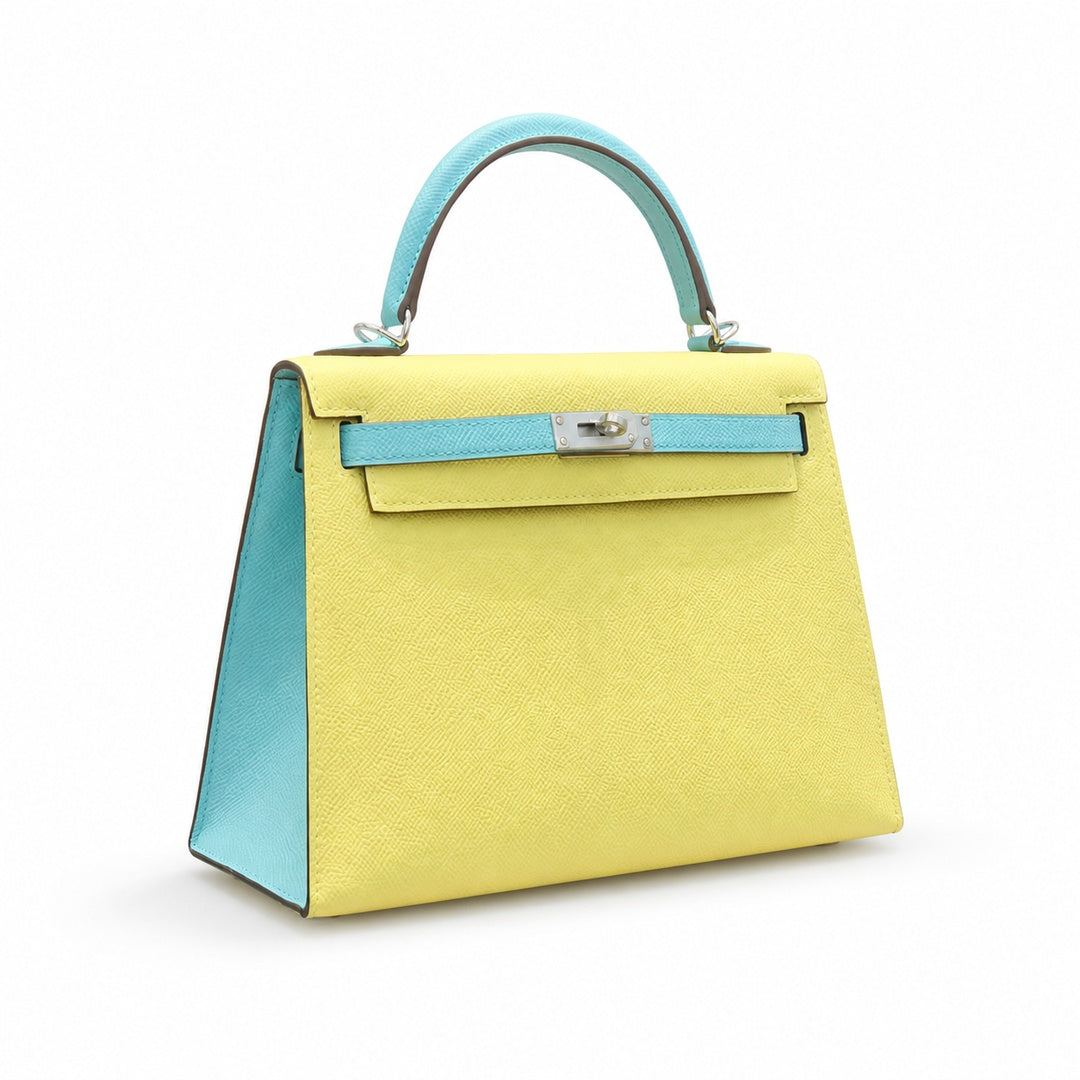Kelly 28cm Epsom leather C9 Soufre goose egg yolk 3P BlueAtoll macaron blue top handcraft! Counter quality!