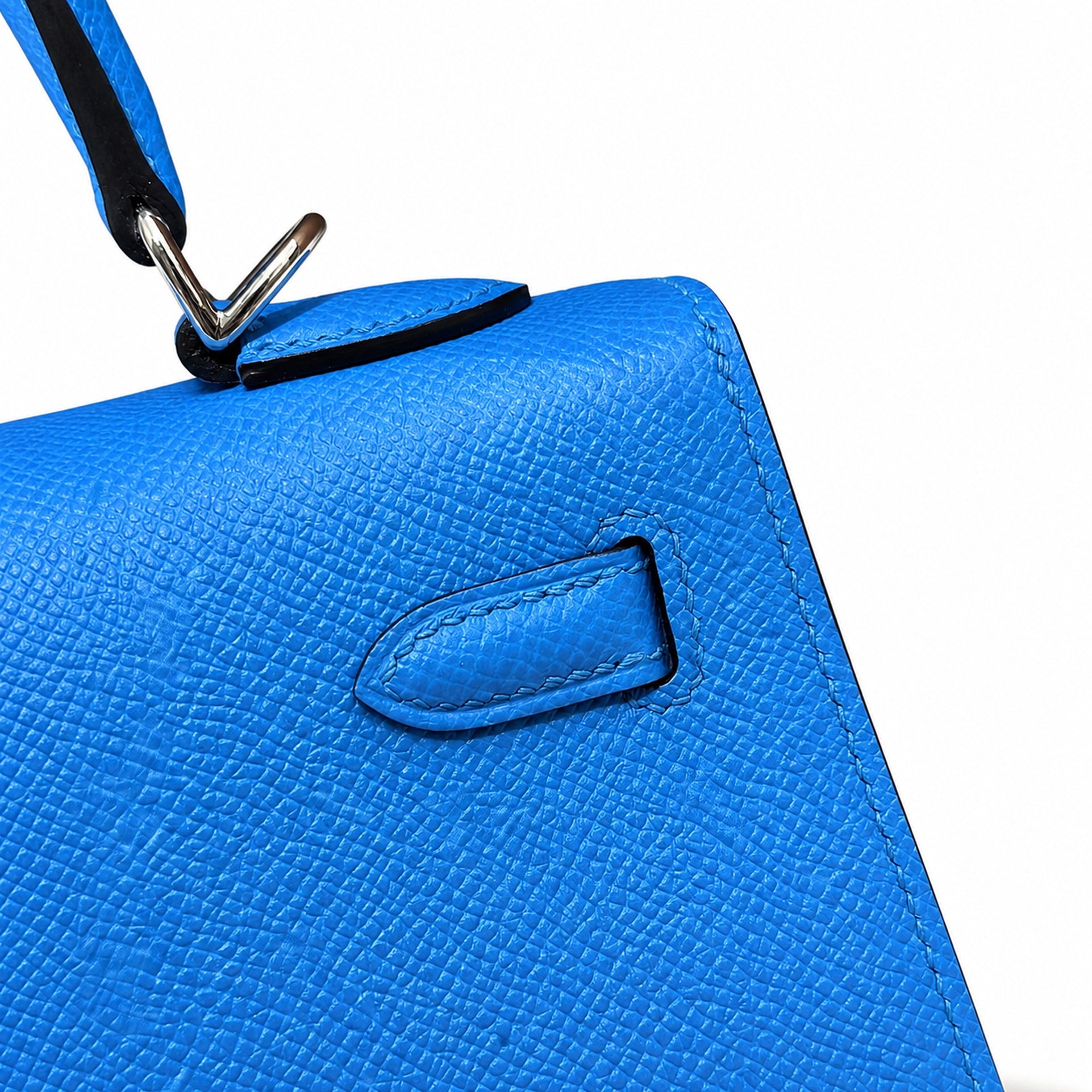 kelly25cm, OF/Blue fride, Epsom, sliver, all handmade‼ ️Kelly 25cm, Florida blue, palm print, silver buckle, high-end handmade exclusive customization‼ ️Purely hand-made nails, hand-engraved hardware,