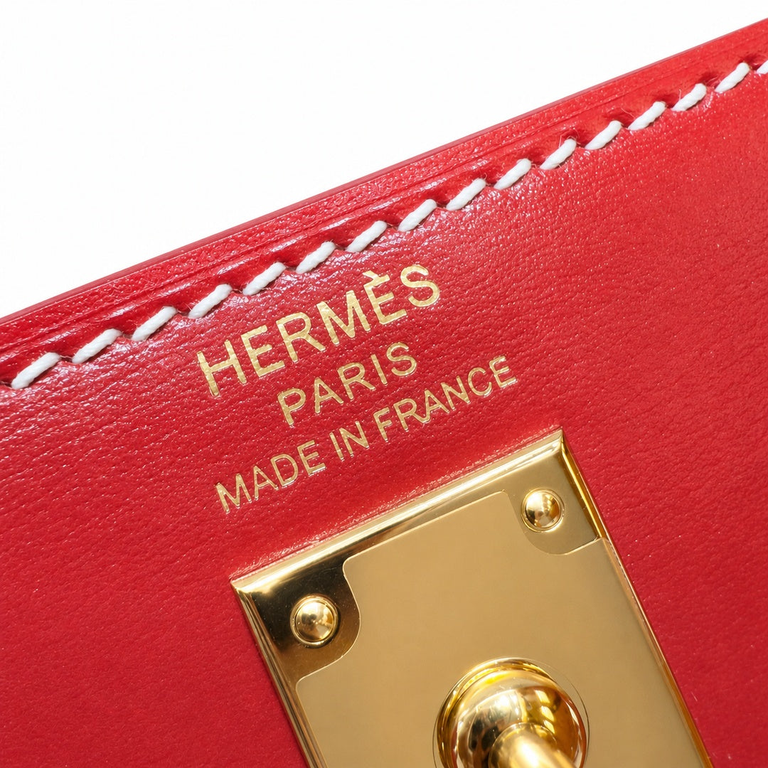 Style: Kelly Color: 5x/Rouge piment Size: 25*17*7cm Leather: Box From France Hardware: gold Kelly 25, chili red-white thread, bright cowhide imported from France, gold buckle, high-end handmade exclus