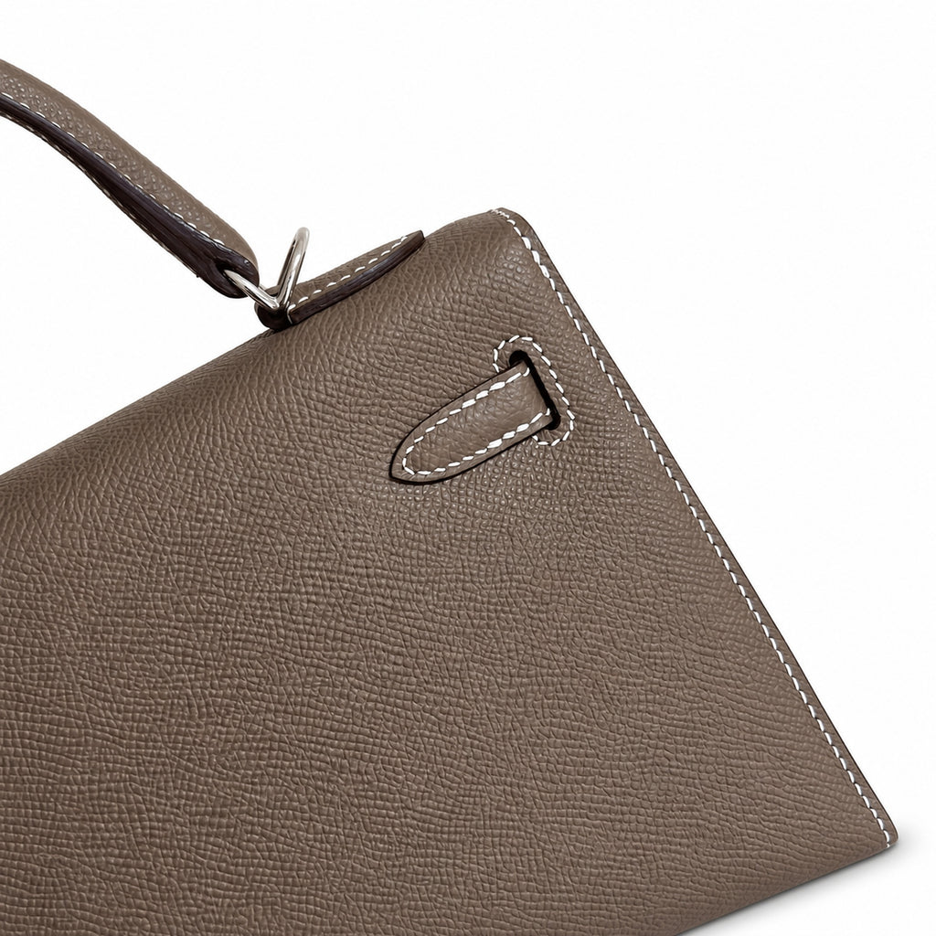 Elephant gray, gold and silver buckles, Kelly 25, imported Epsom