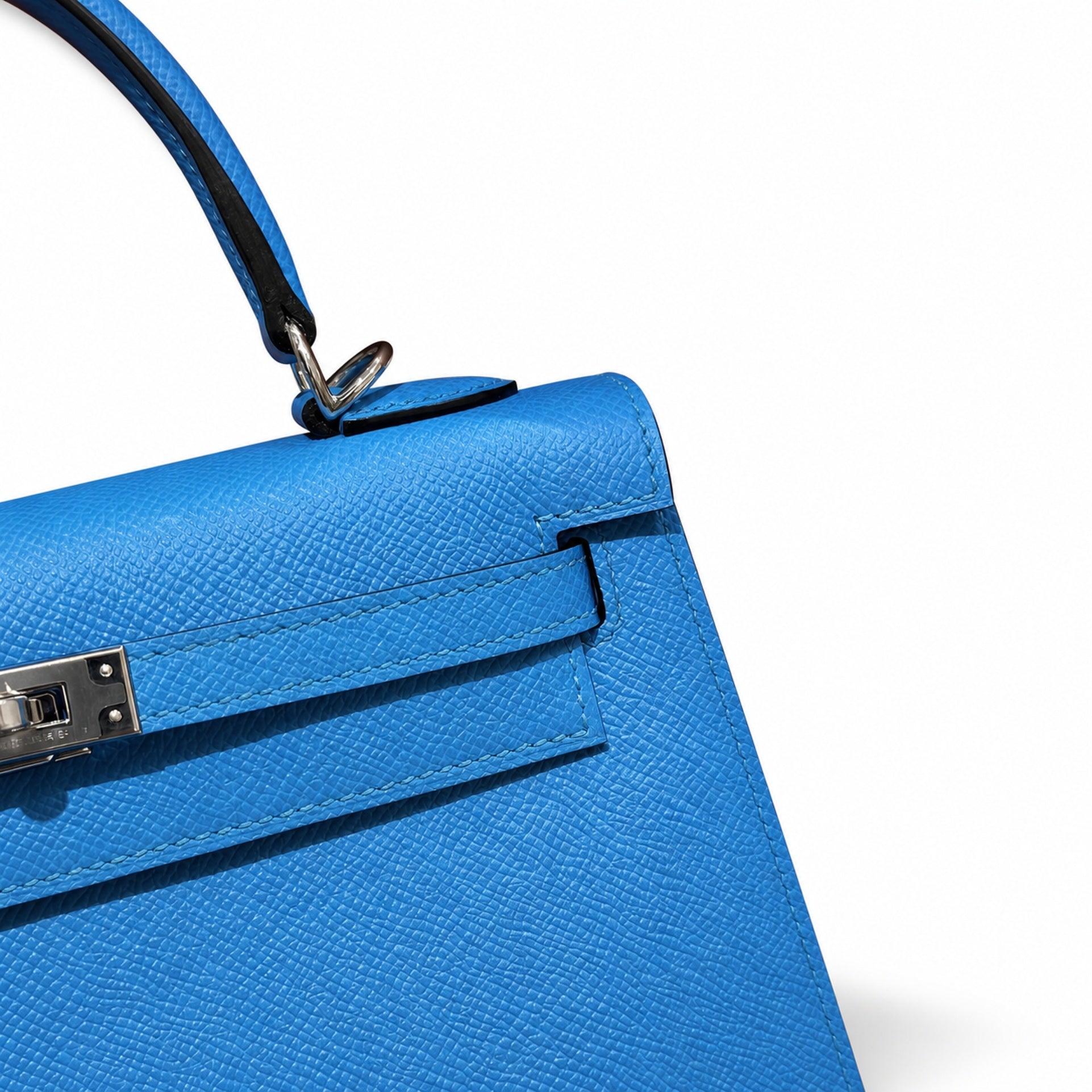 kelly25cm, OF/Blue fride, Epsom, sliver, all handmade‼ ️Kelly 25cm, Florida blue, palm print, silver buckle, high-end handmade exclusive customization‼ ️Purely hand-made nails, hand-engraved hardware,