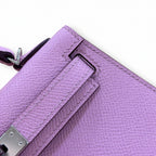 Second generation Mini Kelly 19cm Epsom leather, mallow purple, silver buckle