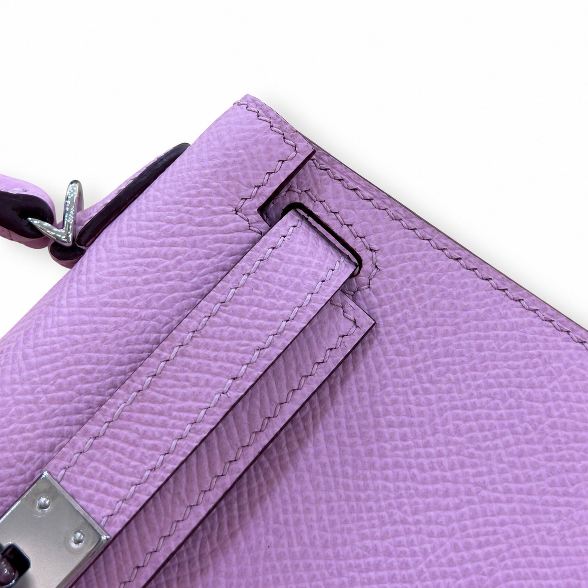 Second generation Mini Kelly 19cm Epsom leather, mallow purple, silver buckle