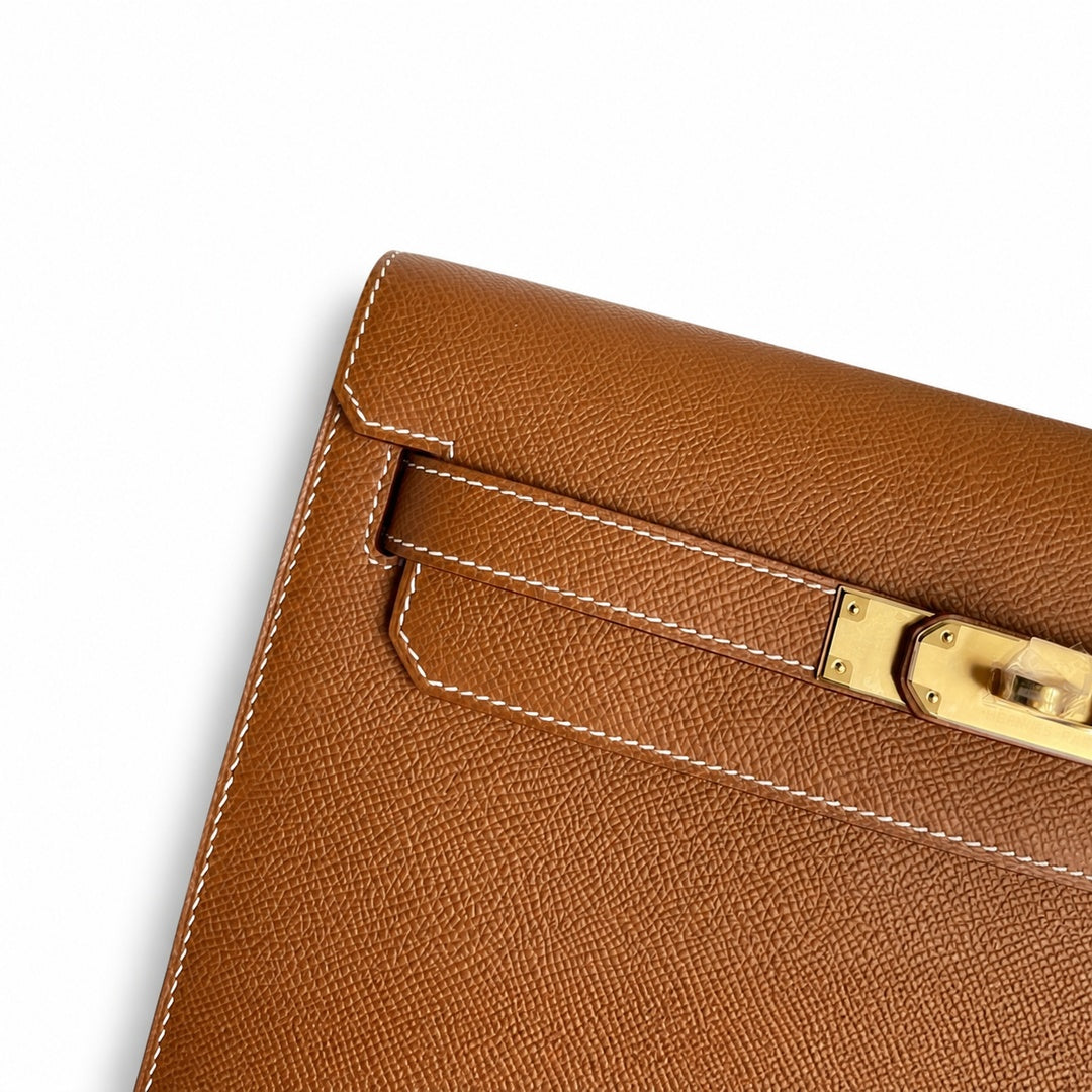 Customer order💕 kelly depeches25 golden brown epsom gold buckle hand-stitched men's handbag🎉