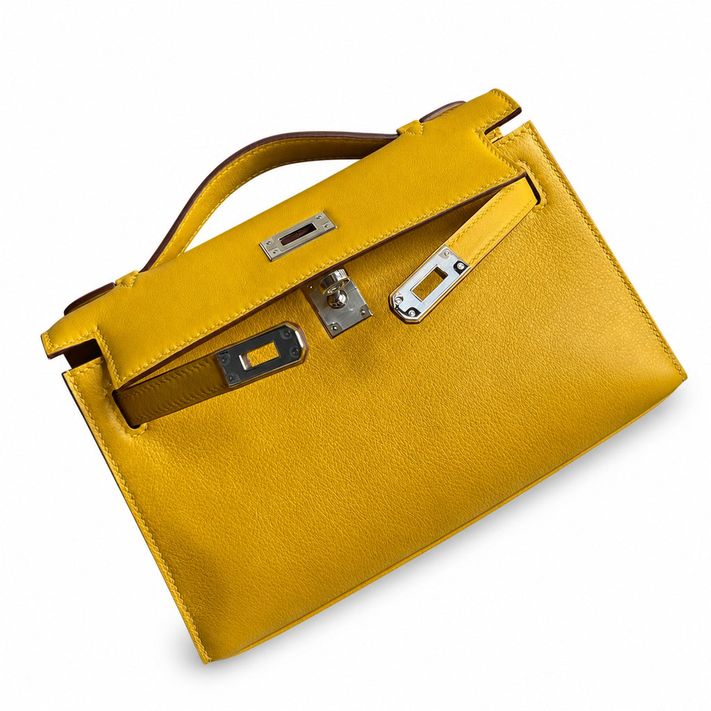 Kelly 1⃣️Kelly generation swift leather 9D amber yellow 22 cm fully handmade silver buckle electro-palladium