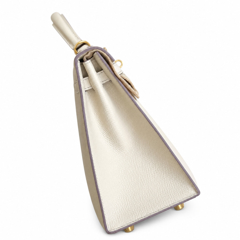 Milkshake white, gold buckle and silver buckle, Kelly 25, imported Epsom