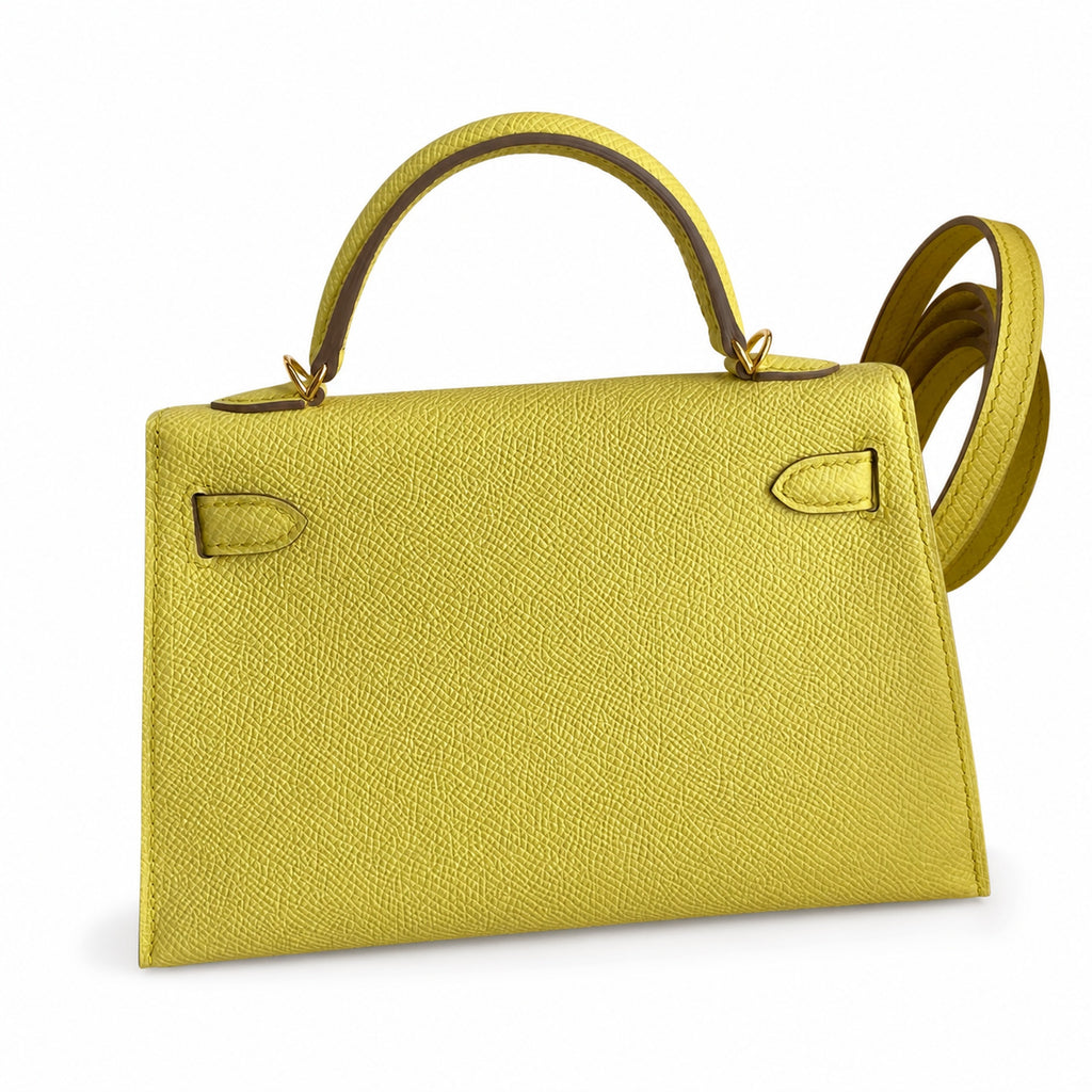 Fully hand-sewn👉Second generation Mini Kelly 19cm imported Epsom leather lemon yellow🍋 gold buckle