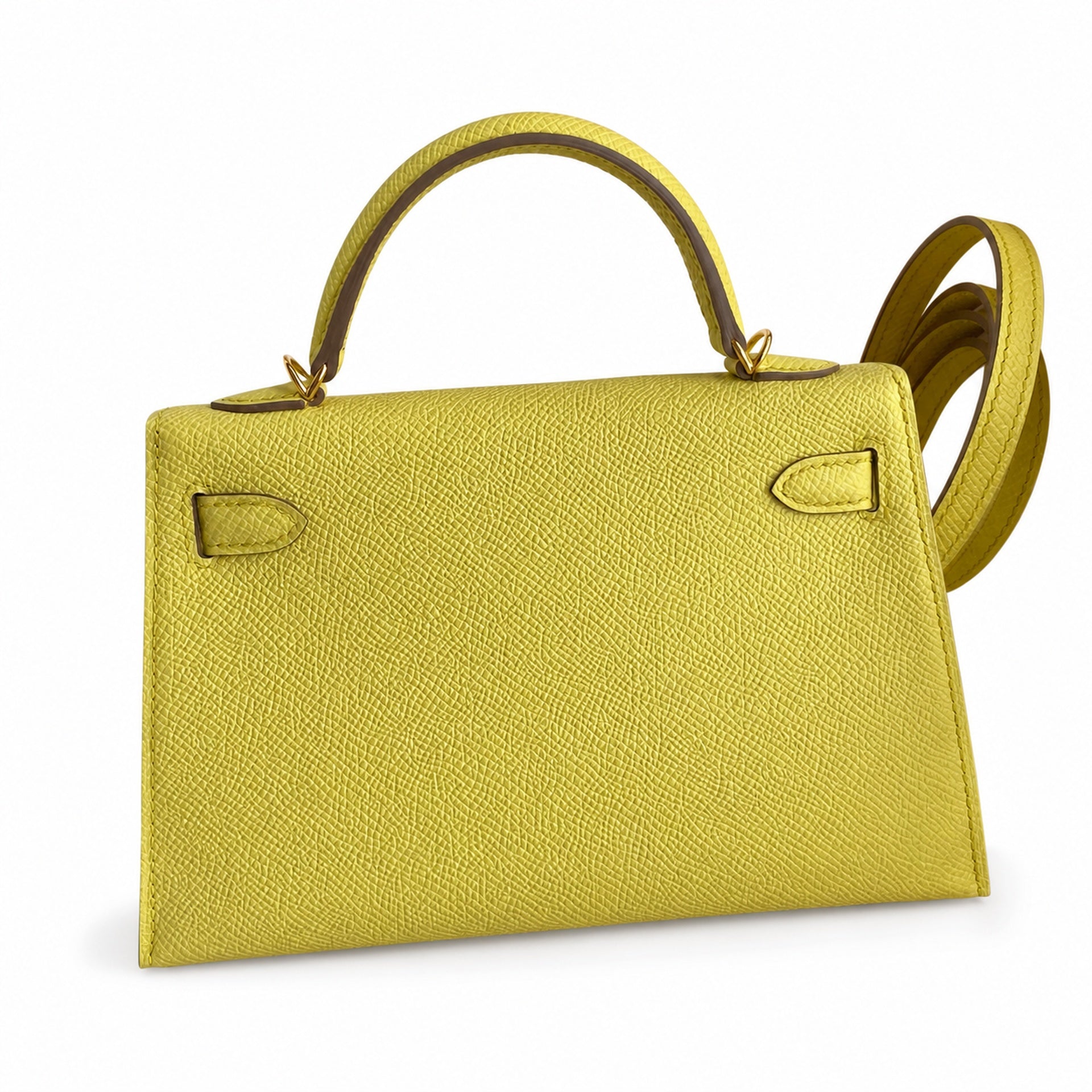 Fully hand-sewn👉Second generation Mini Kelly 19cm imported Epsom leather lemon yellow🍋 gold buckle