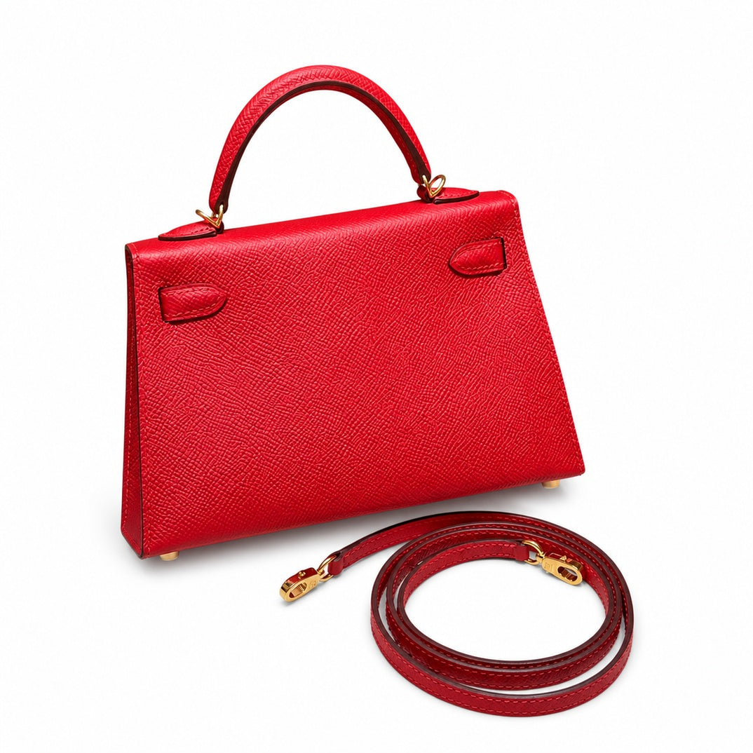 Style: mini kelly Color: Q5/Rouge casaque Size: 19*12*5.5cm Leather: epsom From France Hardware: gold Mini Kelly second generation, national flag red, French imported cowhide, gold buckle, high-end ha