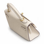 Milkshake white, gold buckle and silver buckle, Kelly 25, imported Epsom