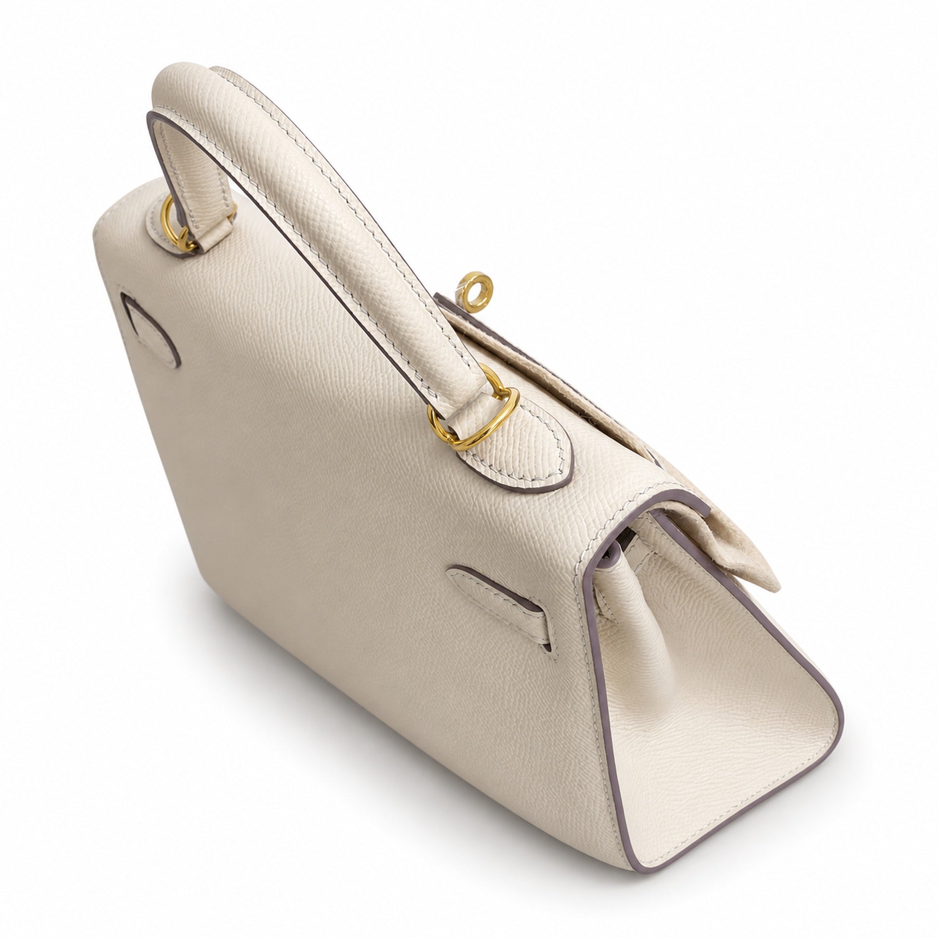 Milkshake white, gold buckle and silver buckle, Kelly 25, imported Epsom