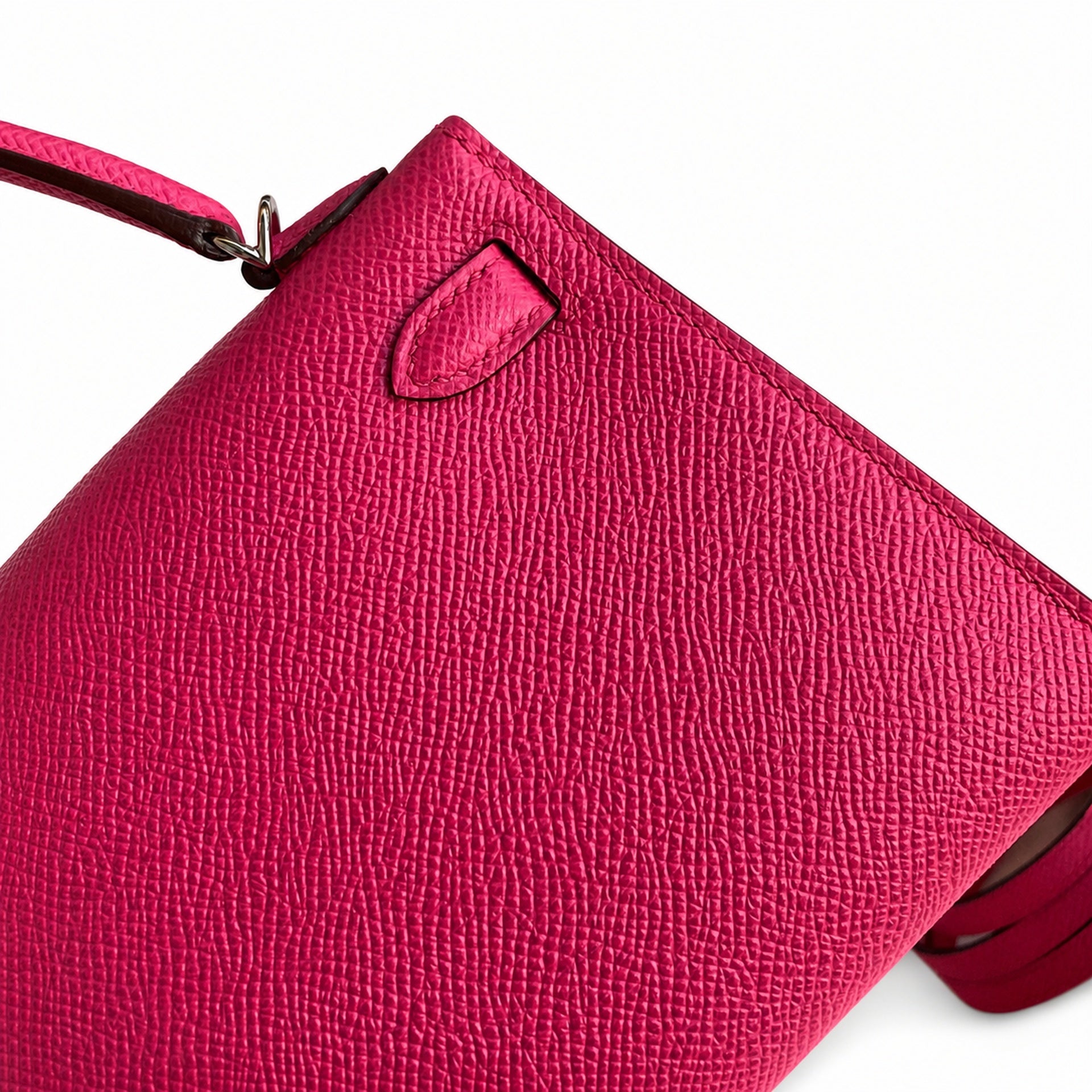 Ready stock: Fully hand-stitched 👉Second generation Mini Kelly 19cm imported Epsom leather pink silver buckle