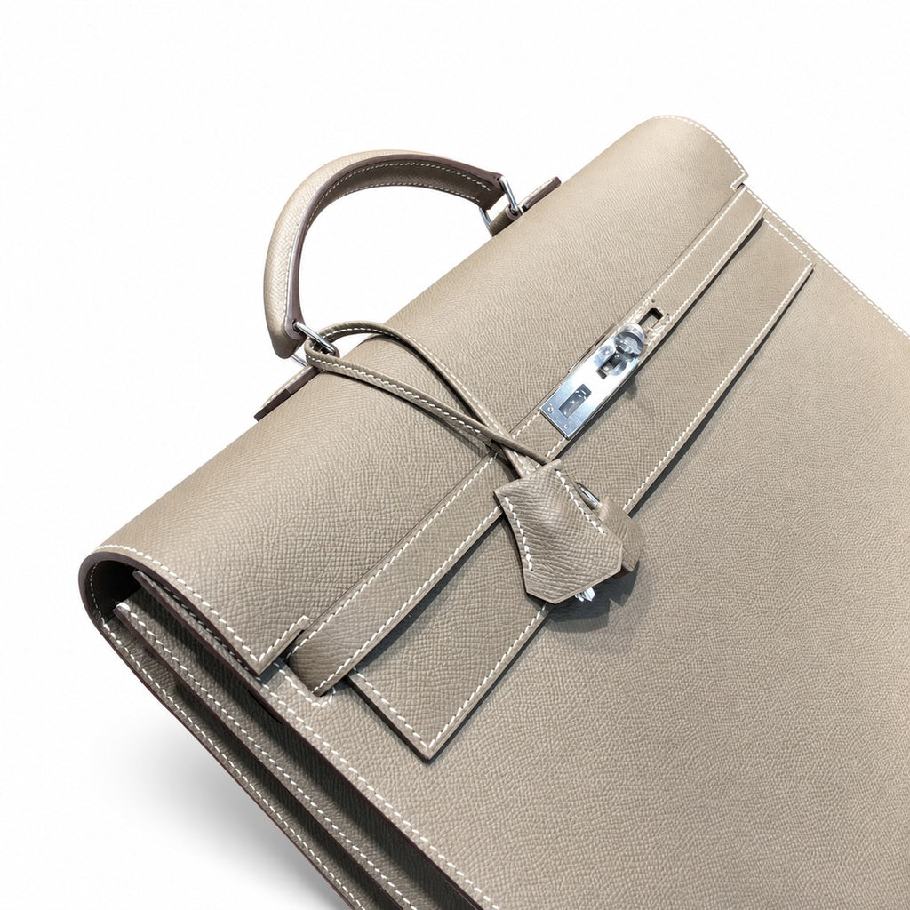 Kelly briefcase 38cm Epsom leather 18 Etoupe elephant gray top handcraft! Counter quality!