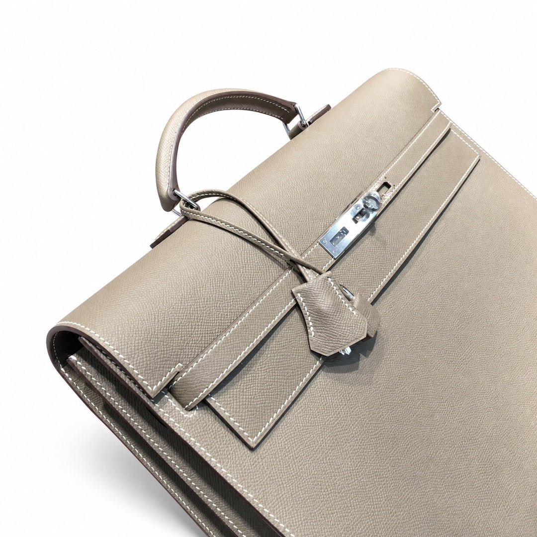 Kelly briefcase 38cm Epsom leather 18 Etoupe elephant gray top handcraft! Counter quality!
