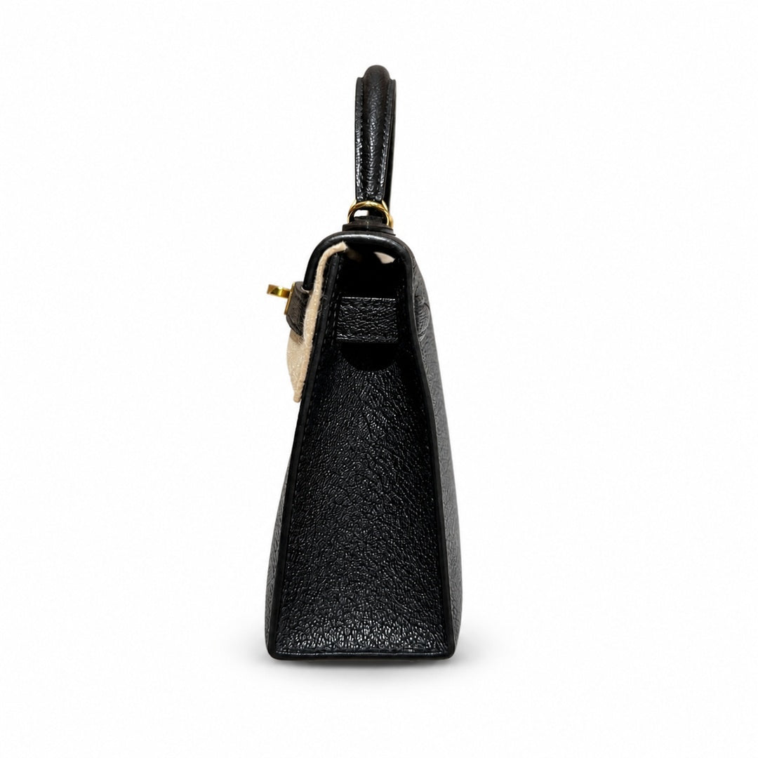 mini kelly 2, ck89/Black, Epsom, gold, 19cm, all handmade‼ ️Mini Kelly II, black with blue lining, palm print leather, gold buckle, 19cm, high-end fully handmade and customized‼ ️Purely hand-made nail