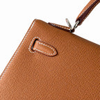 Kelly25cm Epsom original palm print leather ck37 golden brown Gold silver buckle PHW top quality fully hand-sewn Stock