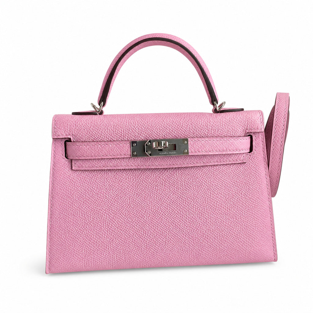 Fully hand-sewn👉Second generation Mini Kelly 19cm imported Epsom leather, malva purple, silver buckle