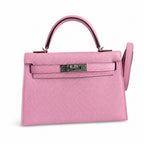 Fully hand-sewn👉Second generation Mini Kelly 19cm imported Epsom leather, malva purple, silver buckle