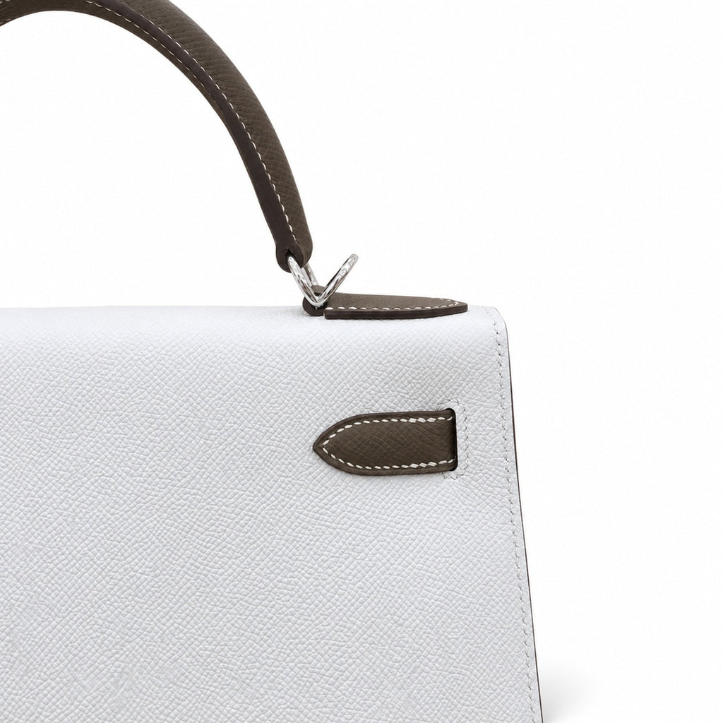 Kelly 25cm/28cm Epsom Leather 10 Craie Milkshake White 18 Etoupe Elephant Gray Top Handmade! Counter quality!