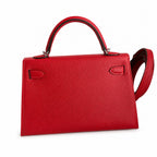Fully hand-sewn👉Second generation Mini Kelly 19cm imported Epsom leather flag red silver buckle