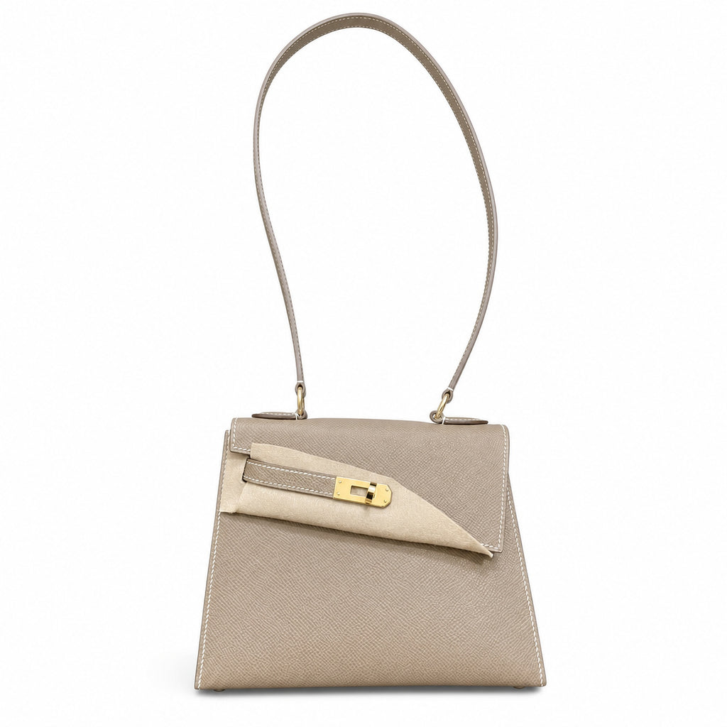 Kelly Desordre 20cm Sellier double-sided Epsom original palm print leather ck18 elephant gray Etoupe gold buckle GHw top hand sewing