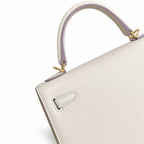 Milkshake white, gold buckle and silver buckle, Kelly 25, imported Epsom