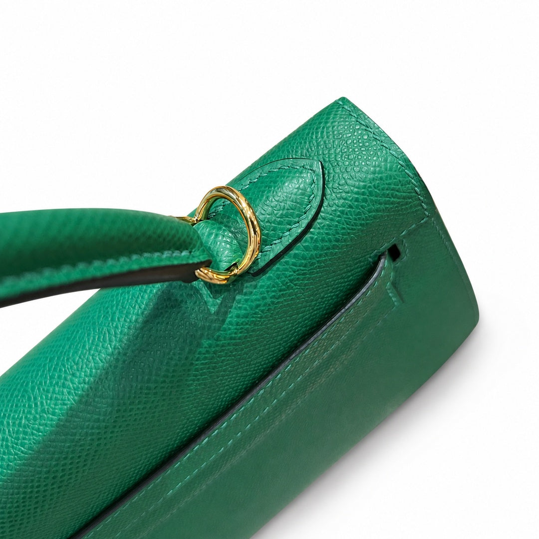 Kelly 25cm Epsom leather U4 Vert Veryigo velvet green top handmade! Counter quality!
