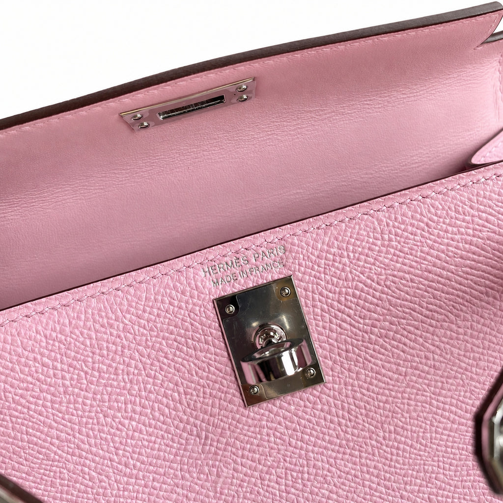 Fully hand-sewn👉Second generation Mini Kelly 19cm imported Epsom leather, malva purple, silver buckle