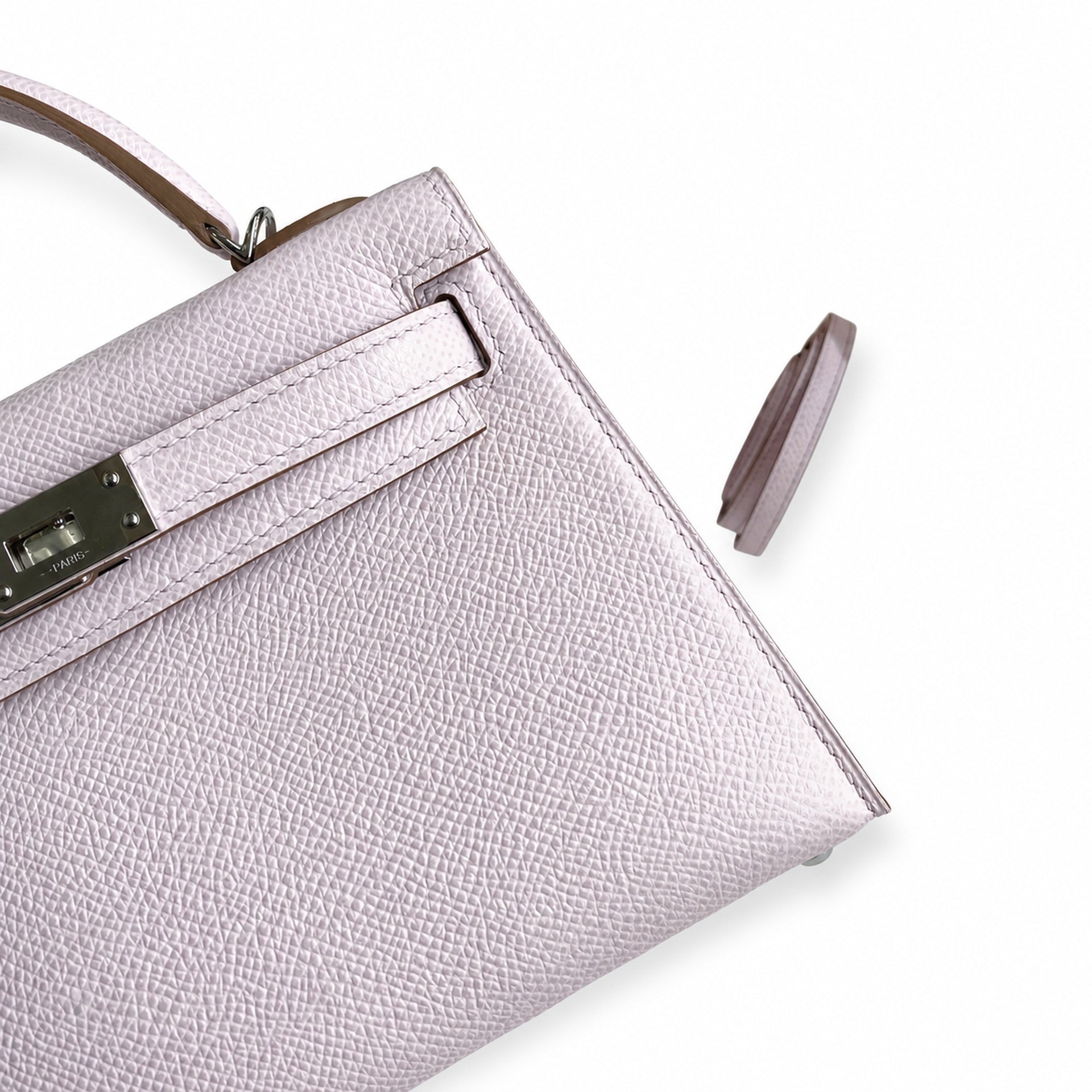 Ready stock: Fully hand-stitched 👉Second generation Mini Kelly 19cm imported Epsom leather dreamy pink and purple silver buckle