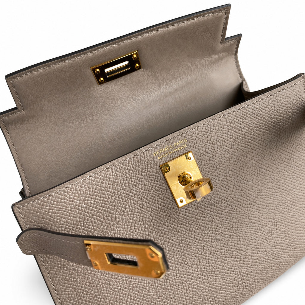 Fully hand-sewn👉Second generation Mini Kelly 19cm imported Epsom leather asphalt gray gold buckle