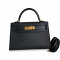 Second generation Mini Kelly 19cm Epsom leather black gold buckle