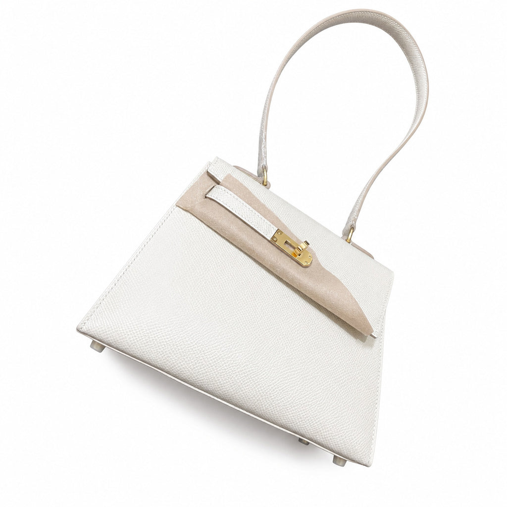 Kelly Desordre 20cm Sellier double-sided Epsom original palm print leather ck10 milkshake white Craie gold buckle GHw top hand sewing