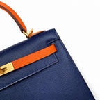Custom order💕kelly25 sapphire blue with classic orange epsom frosted gold buckle handmade