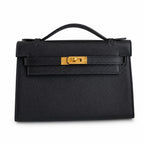 First generation handbag evening bag Kelly 22cm Epsom leather black gold buckle wax thread