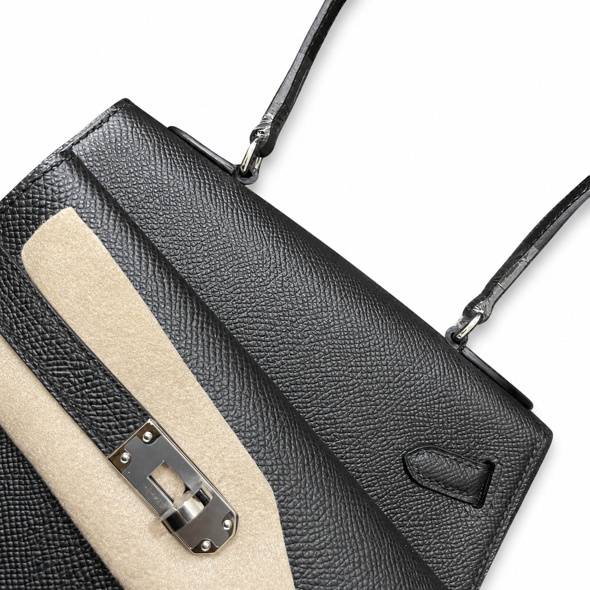 Kelly Desordre 20cm Sellier double-sided Epsom original palm print leather ck89 black Noir silver buckle PHw top hand sewing