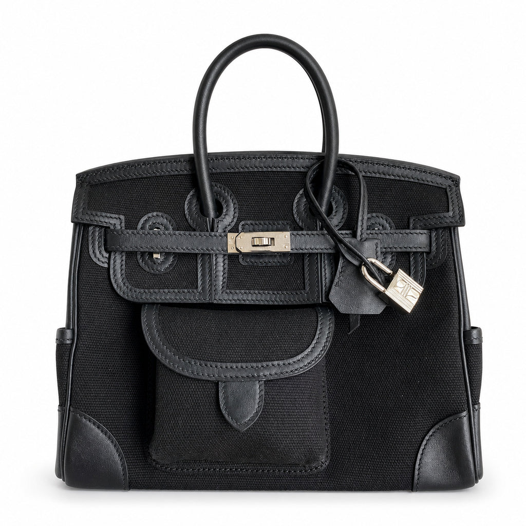 Birkin Cargo 25 All Black Swift Leather and Canvas Multi-Pocket Bag