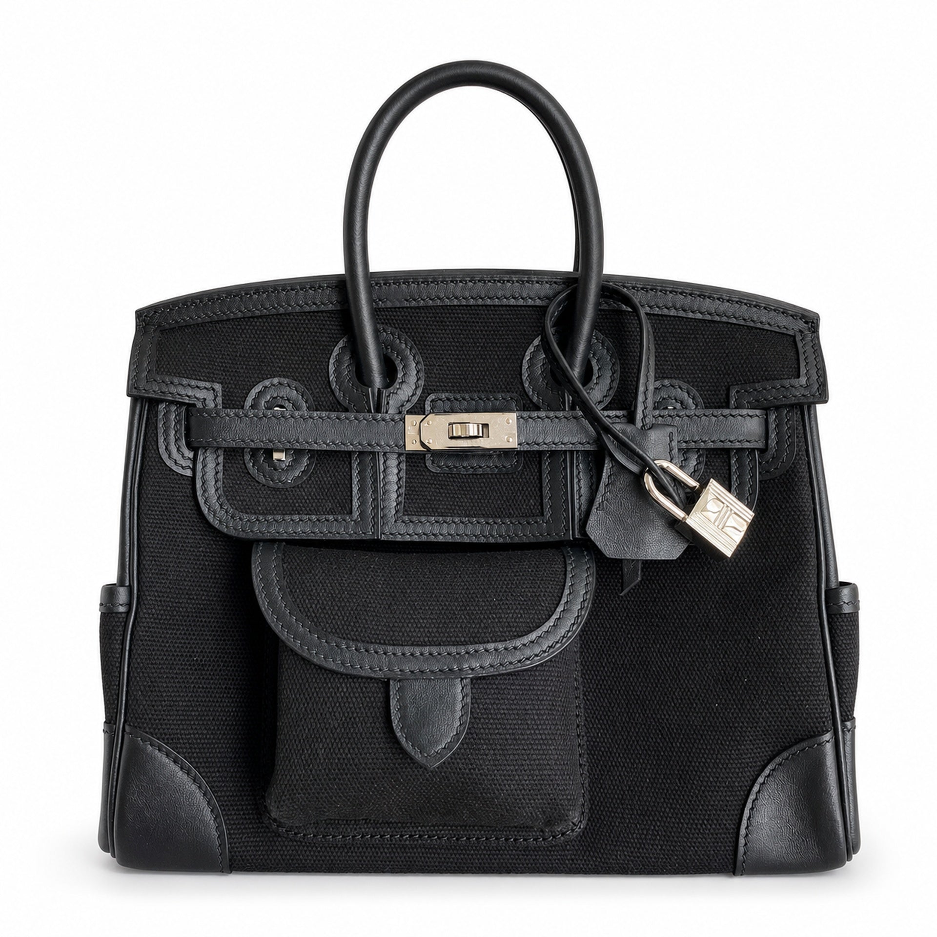 Birkin Cargo 25 All Black Swift Leather and Canvas Multi-Pocket Bag