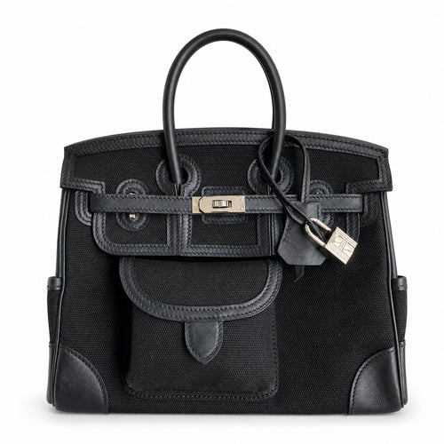 Birkin Cargo 25 All Black Swift Leather and Canvas Multi-Pocket Bag