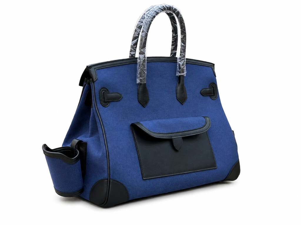 Birkin Cargo 35 in Bleu Marine Toile Goéland and Swift Leather (Palladium Hardware)