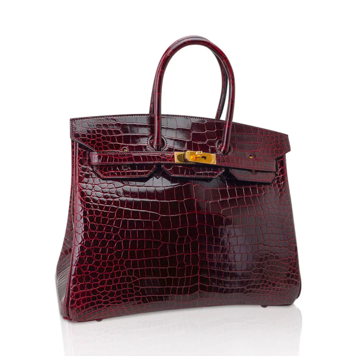 Birkin 35 Bag Bordeaux Porosus Crocodile with Gold Hardware
