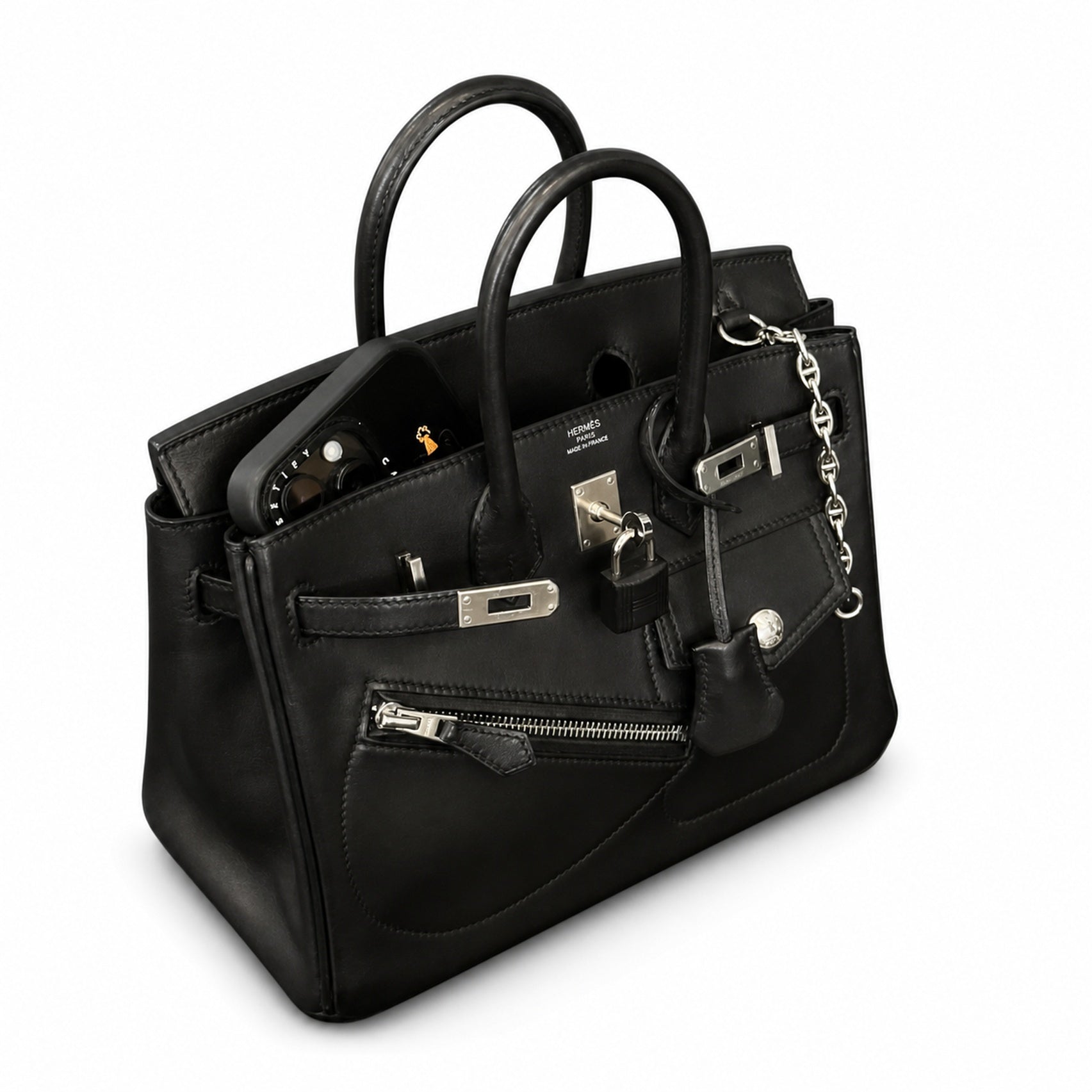 Birkin 25 Rock Sellier in Noir Swift Leather (Palladium Hardware)