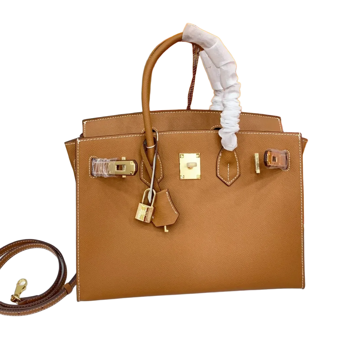 Birkin Sellier 25 Gold Epsom Leather Rolled Handles Gold Hardware Handbag