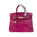Birkin 30 Rose Pourpre Shiny Niloticus Crocodile Gold Hardware