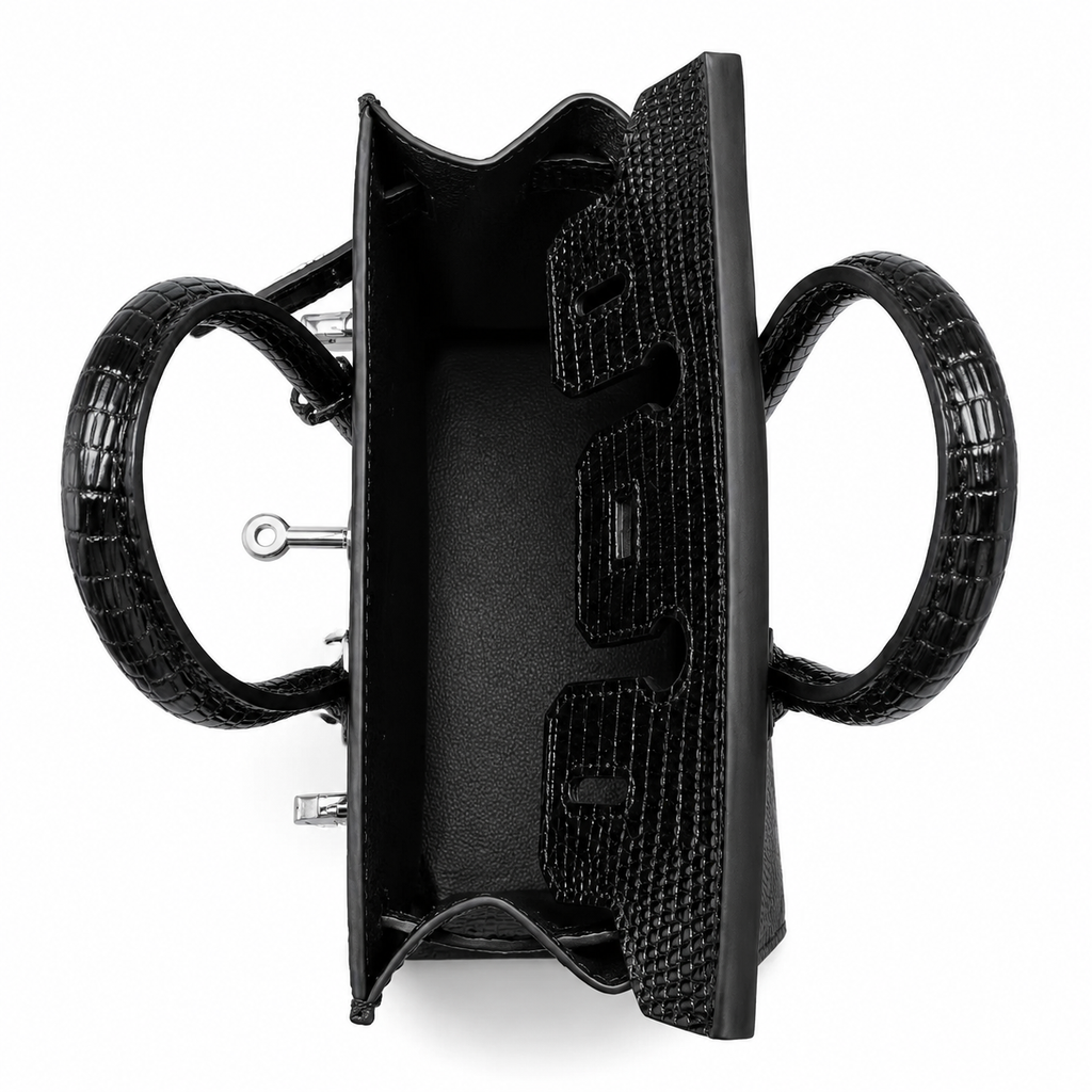 Mini Birkin 20cm Outer Stitching Tote Bag in Black Lizard Pattern