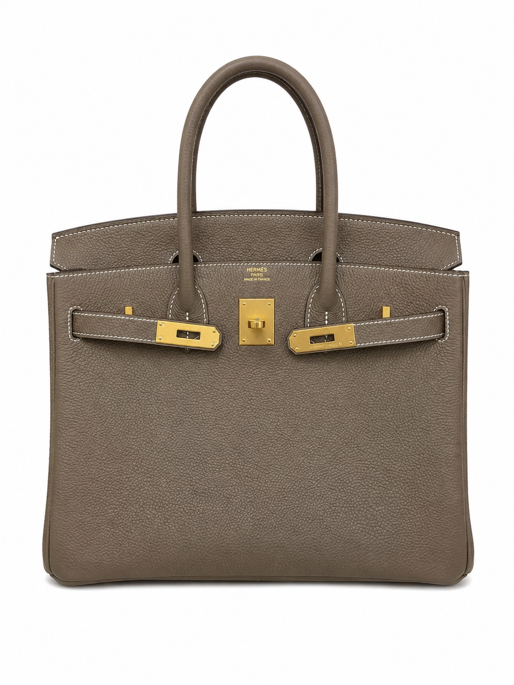 Birkin 30 Retourne in Etoupe Togo Leather with White Stitching (Gold Hardware)