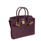 Birkin 30 Retourne in Bordeaux Suede Grizzly with White Stitching (Gold Hardware)