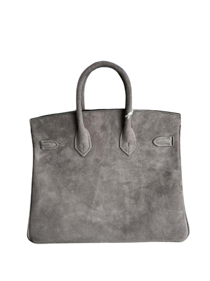 Birkin 25 Retourne in Grey Suede Grizzly (Palladium Hardware)