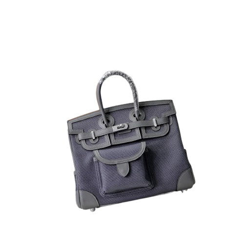 Birkin Cargo 25 Etain Grey Swift Leather and Canvas Splicing Bag