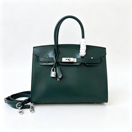 Birkin 30 Style Sellier in Vert Cypress Smooth Leather (Palladium Hardware)